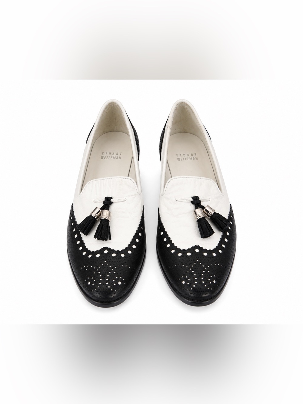 Stuart Weitzman Two-Tone Black & White Tassel Loafers